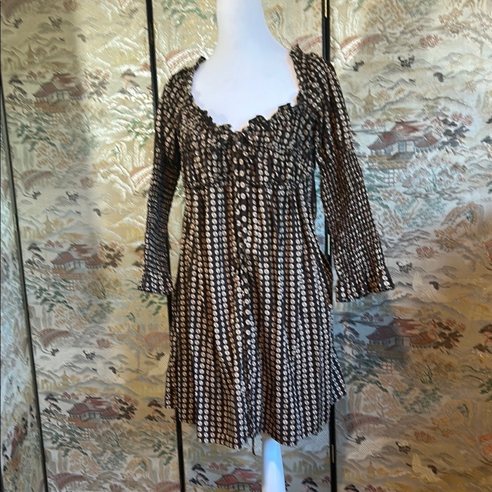 FREE PEOPLE STAR DIP TUERED SMOCKED BUTTON FRONT COTTEN MINI DRESS  SP